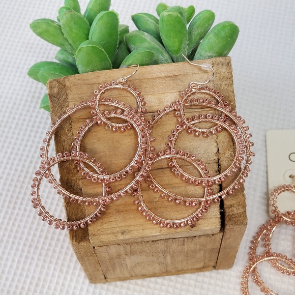 Rose Gold Multi Hoop Dangle Beaded Earrings 3060 - Picture 5 of 8